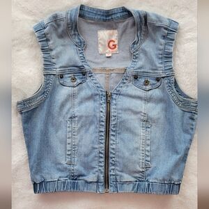G By Guess Zip Up Crop Denim Vest